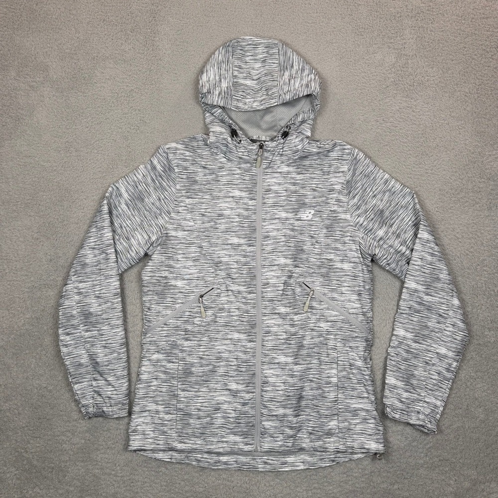 New Balance Womens Grey Space Dye Hooded Windbreaker Jacket Medium Outdoor